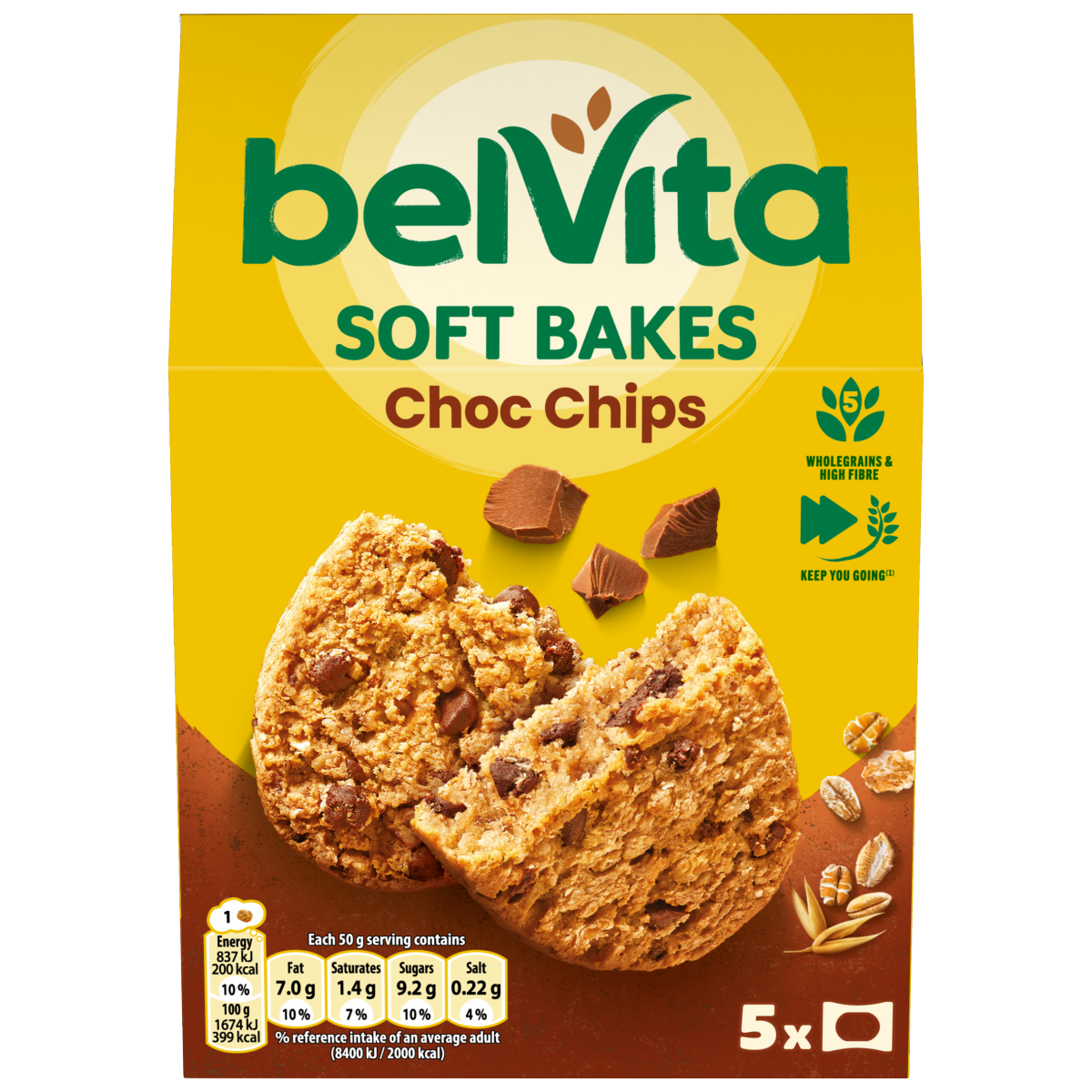Belvita Soft Bakes Chocolate Chip Cereal Snack Bars Multipack 250g (5 x 50g)