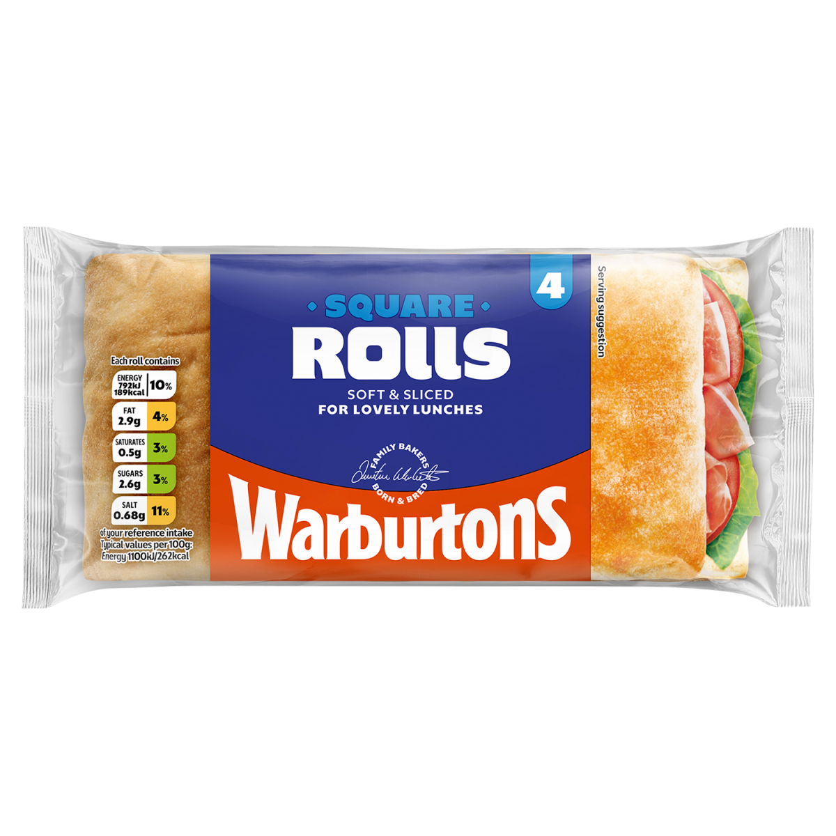 Warburtons 4 Square Rolls