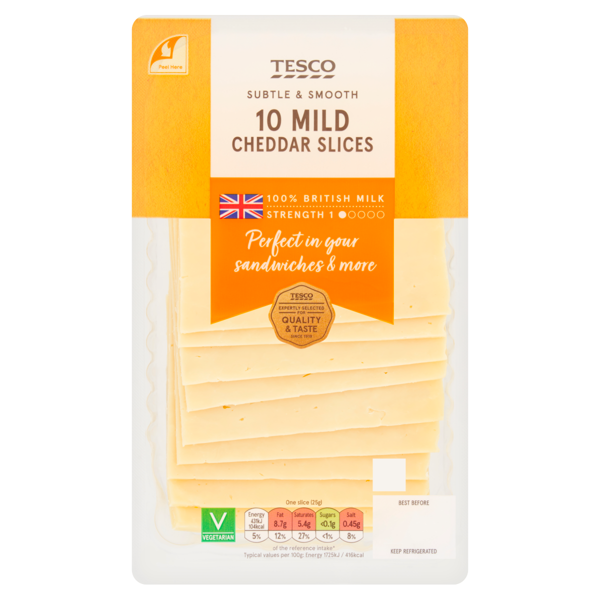Tesco 10 Mild Cheddar Slices 250g