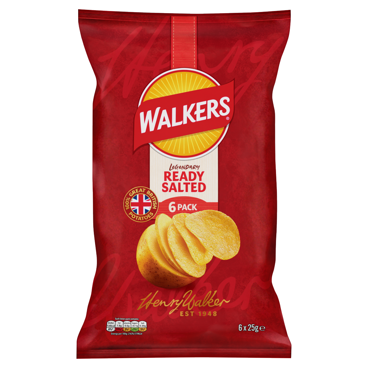 Walkers Ready Salted Multipack Crisps 6x25g