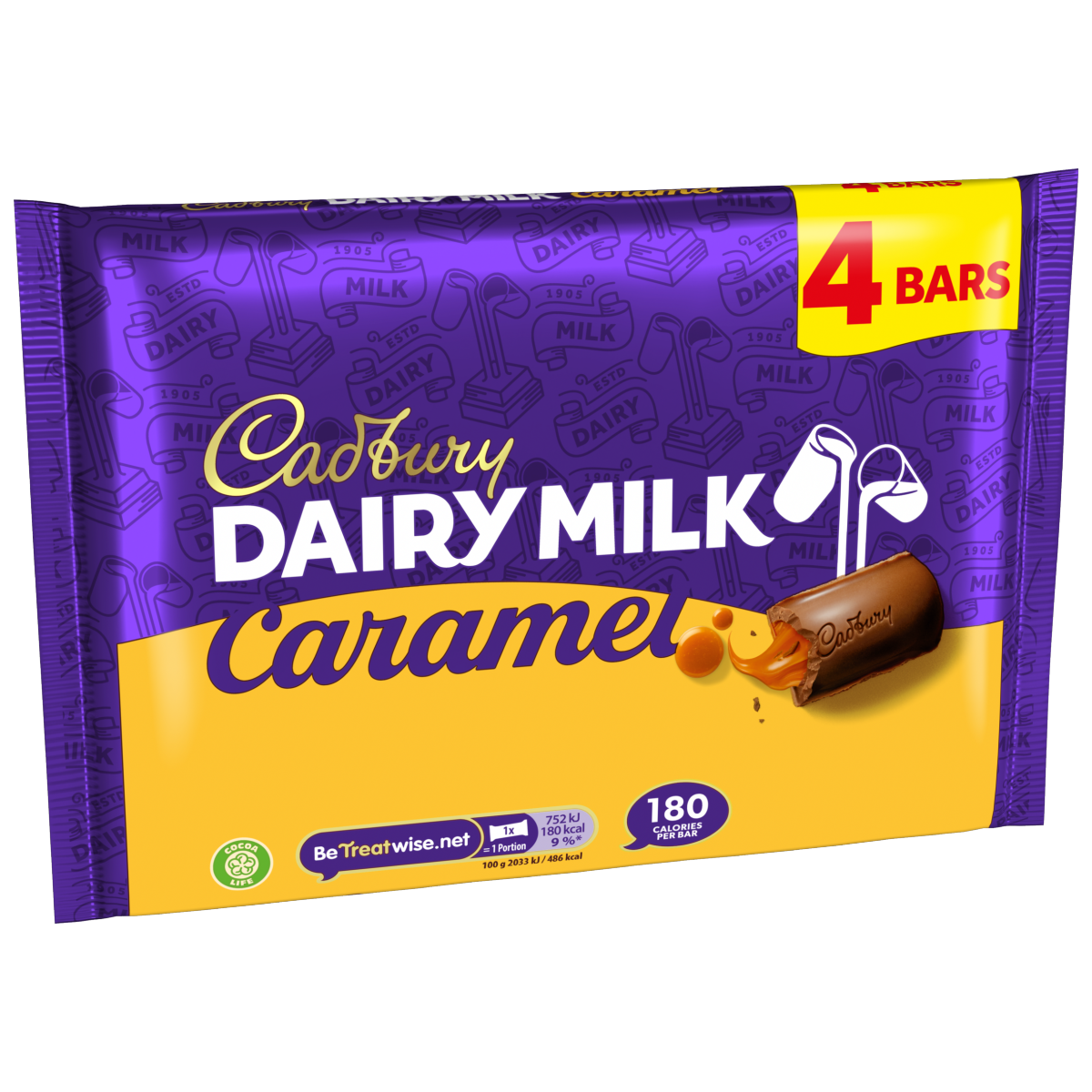 Cadbury Dairy Milk Caramel Chocolate Bar 4 Pack Multipack 148g (4 x 37g)