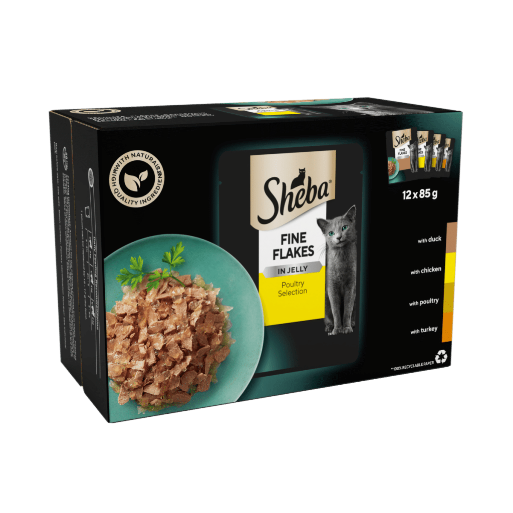 SHEBA® Fine Flakes Adult Wet Cat Food Poultry Selection in Jelly 12 x 85g Pouch