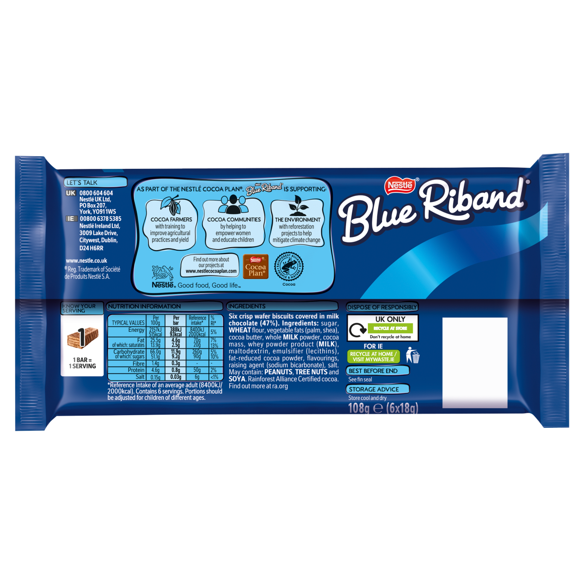 Blue Riband Milk Chocolate 6 x 18g (108g)