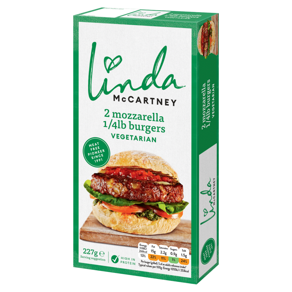 Linda McCartney 2 Mozzarella 1/4lb Burgers Vegetarian 227g