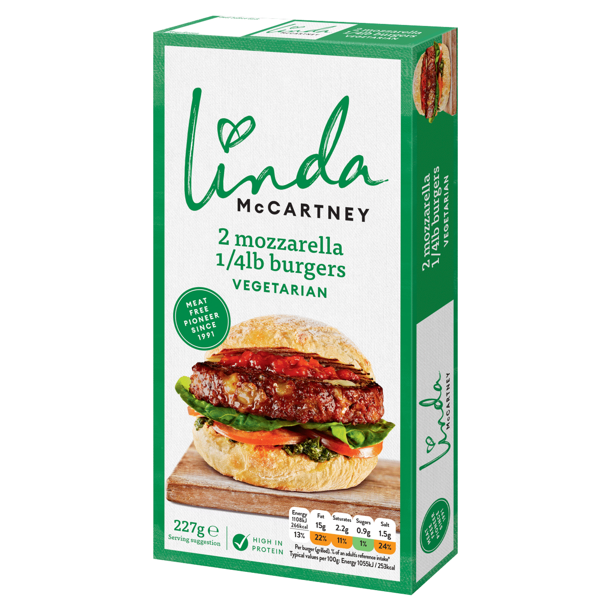 Linda McCartney 2 Mozzarella 1/4lb Burgers Vegetarian 227g