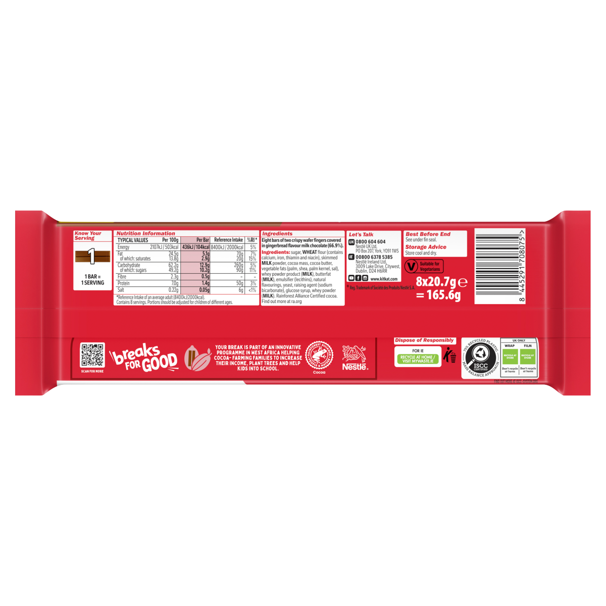 KitKat 2 Finger Gingerbread Flavour Bars 8 x 20.7g (165.6g)