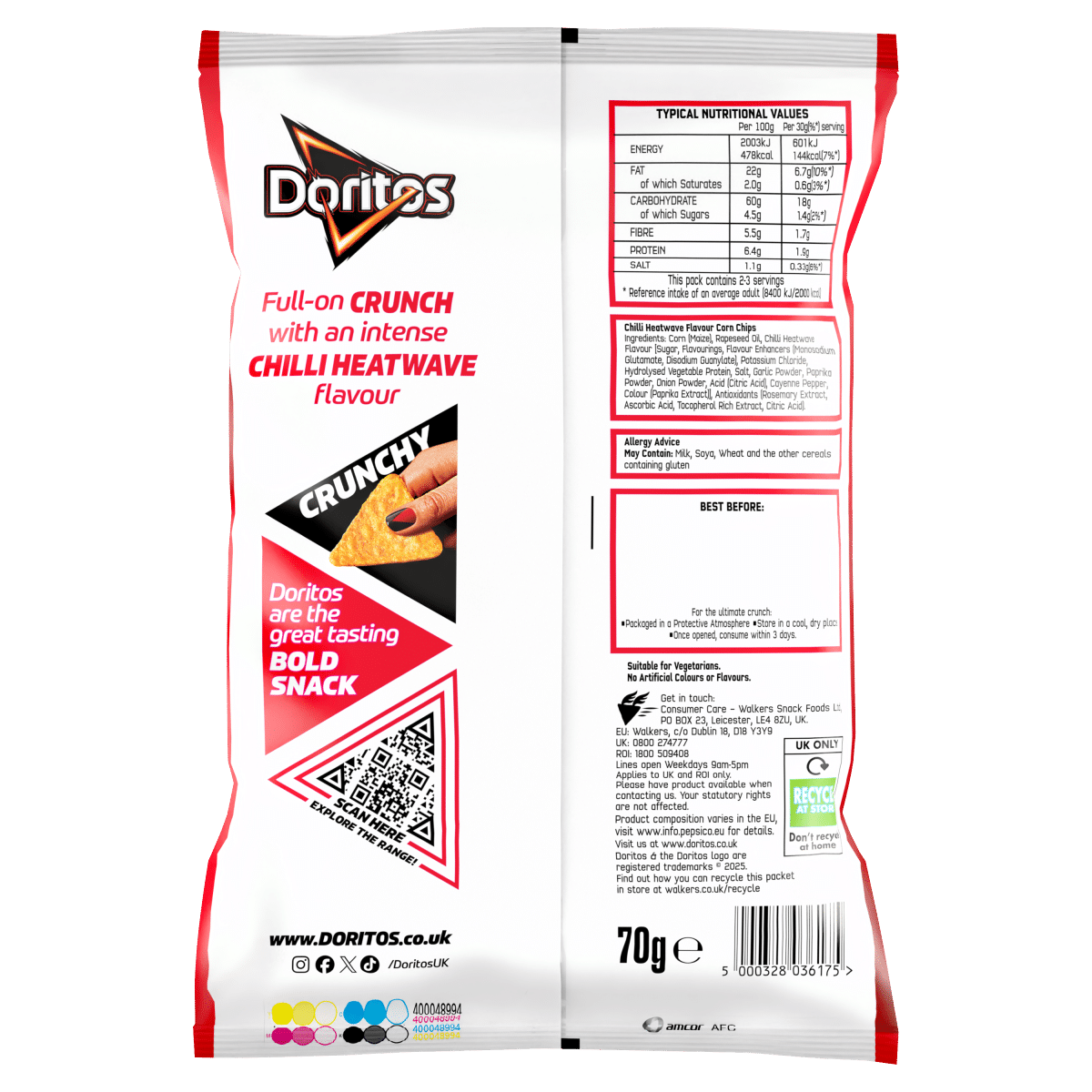Doritos Chilli Heatwave Tortilla Chips Sharing Bag Crisps 70g PMP RRP £1.35
