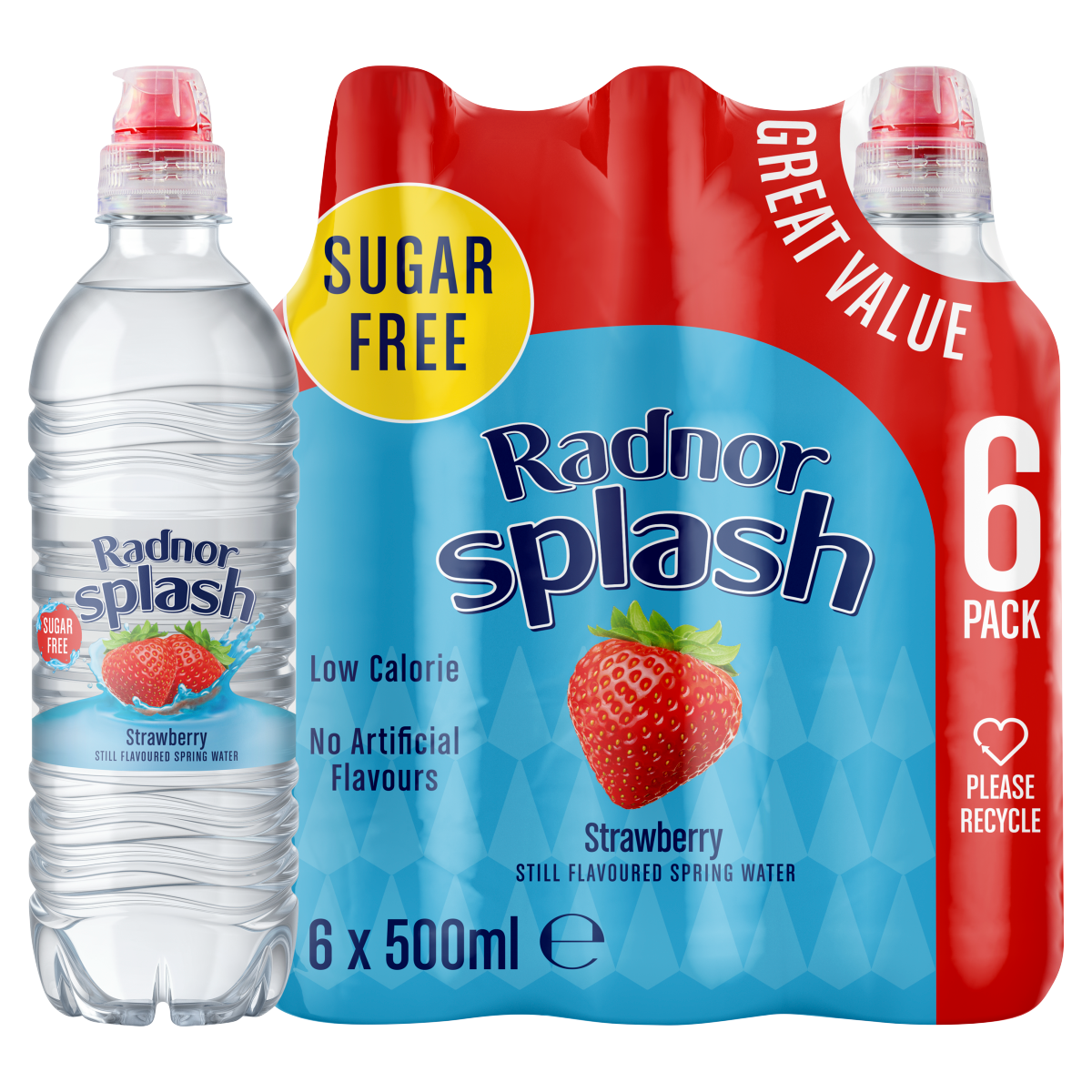 Radnor Splash Strawberry Still Flavoured Spring Water 6 x 500ml