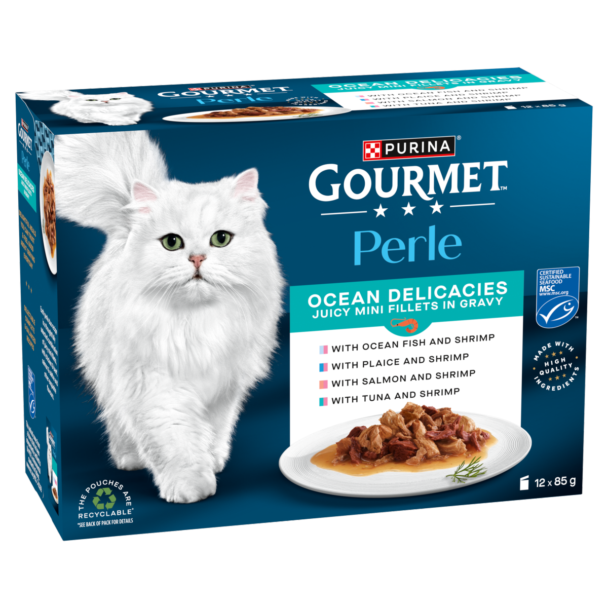 GOURMET Perle Mini Fillets in Gravy Ocean Delicacies Wet Cat Food 12x85g