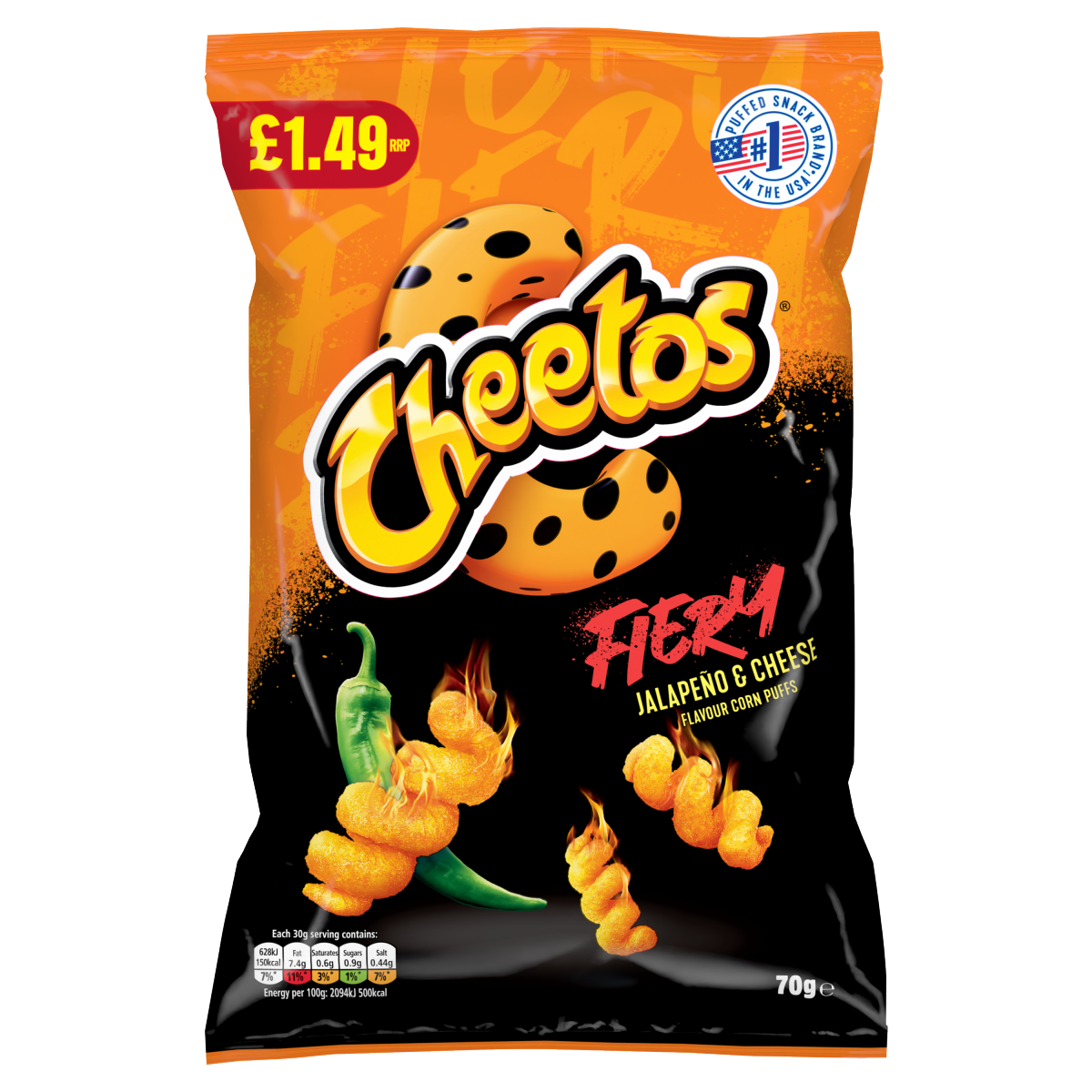 Cheetos Fiery Jalapeno & Cheese Sharing Crisps 70g PMP RRP £1.49