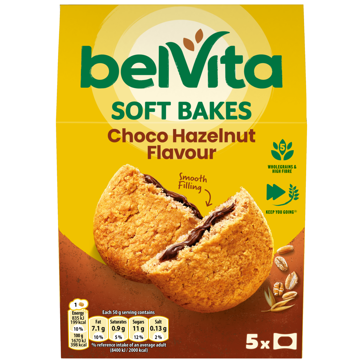 Belvita Soft Bakes Chocolate Hazelnut Flavour Cereal Snack Bars Multipack 250g (5 x 50g)