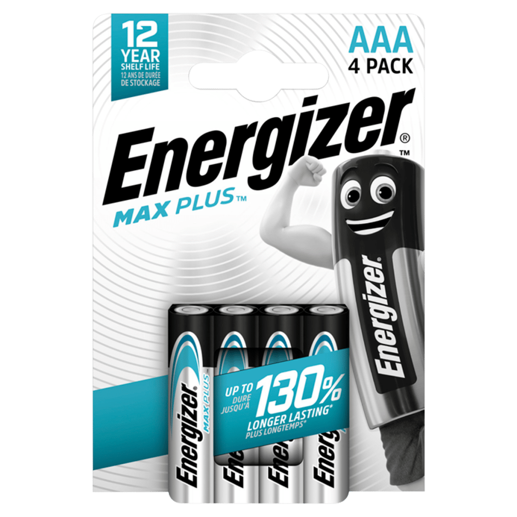 Energizer Max Plus AAA Batteries, Alkaline, 4 Pack