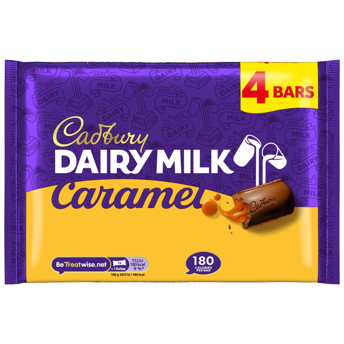 Cadbury Dairy Milk Caramel Chocolate Bar 4 Pack Multipack 148g (4 x 37g)