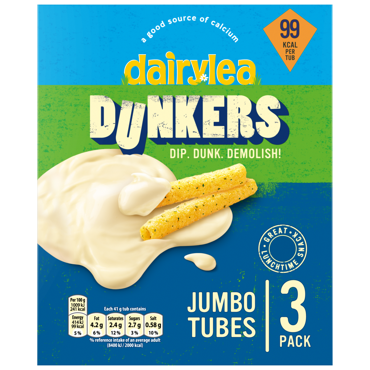 Dairylea Dunkers Jumbo Tubes Cheese Snack 3 pack Multipack (3 x 41g) 123 g