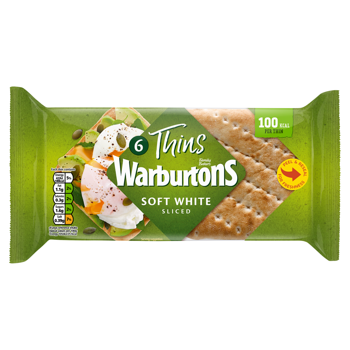 Warburtons 6 Thins Soft White Sliced