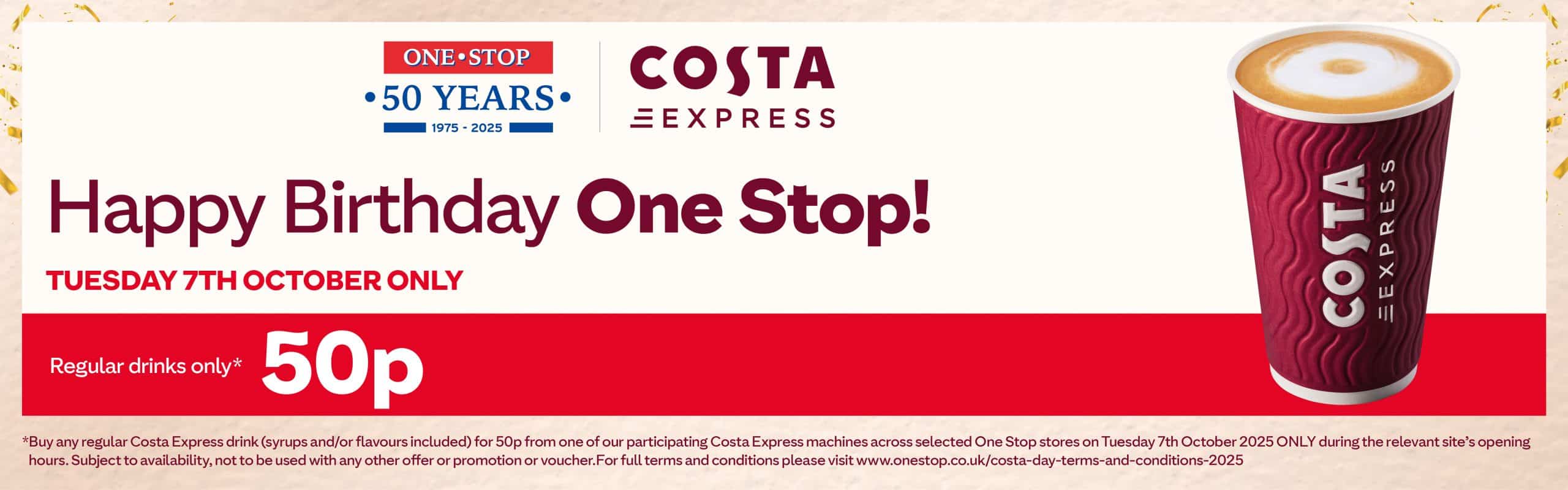 Grab a Costa Coffee for just 50p!
