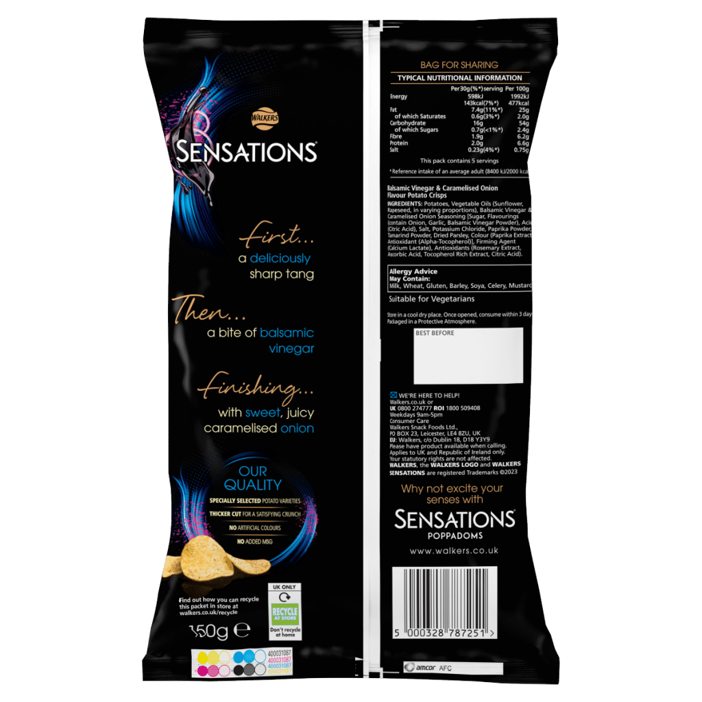 Walkers Sensations Balsamic Vinegar & Caramelised Onion Sharing Crisps 150g