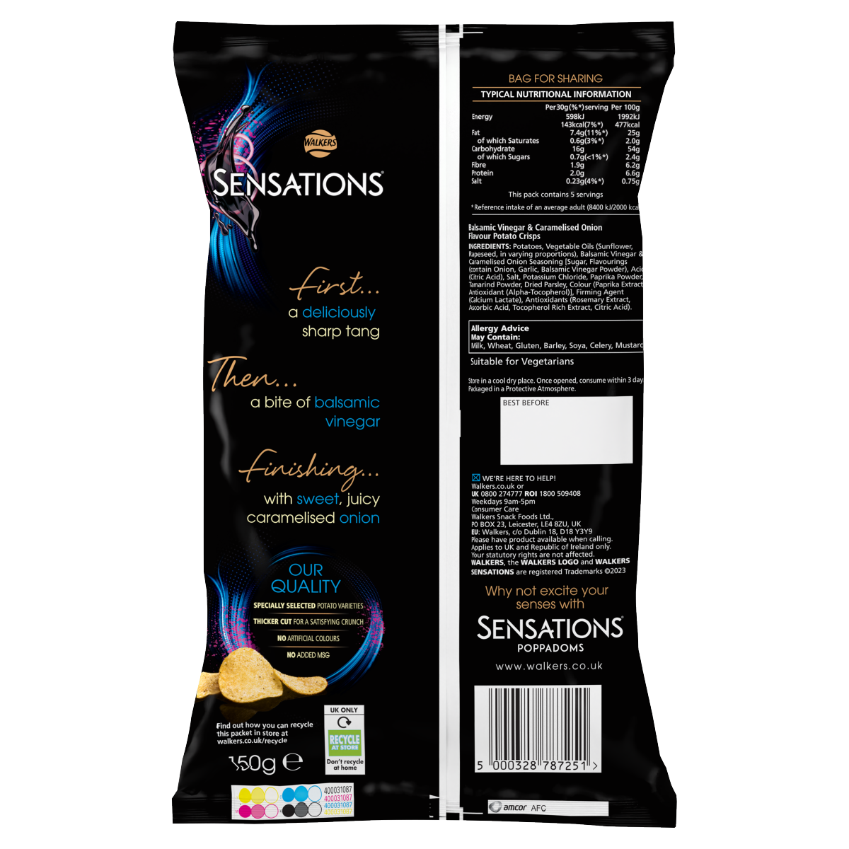 Walkers Sensations Balsamic Vinegar & Caramelised Onion Sharing Crisps 150g