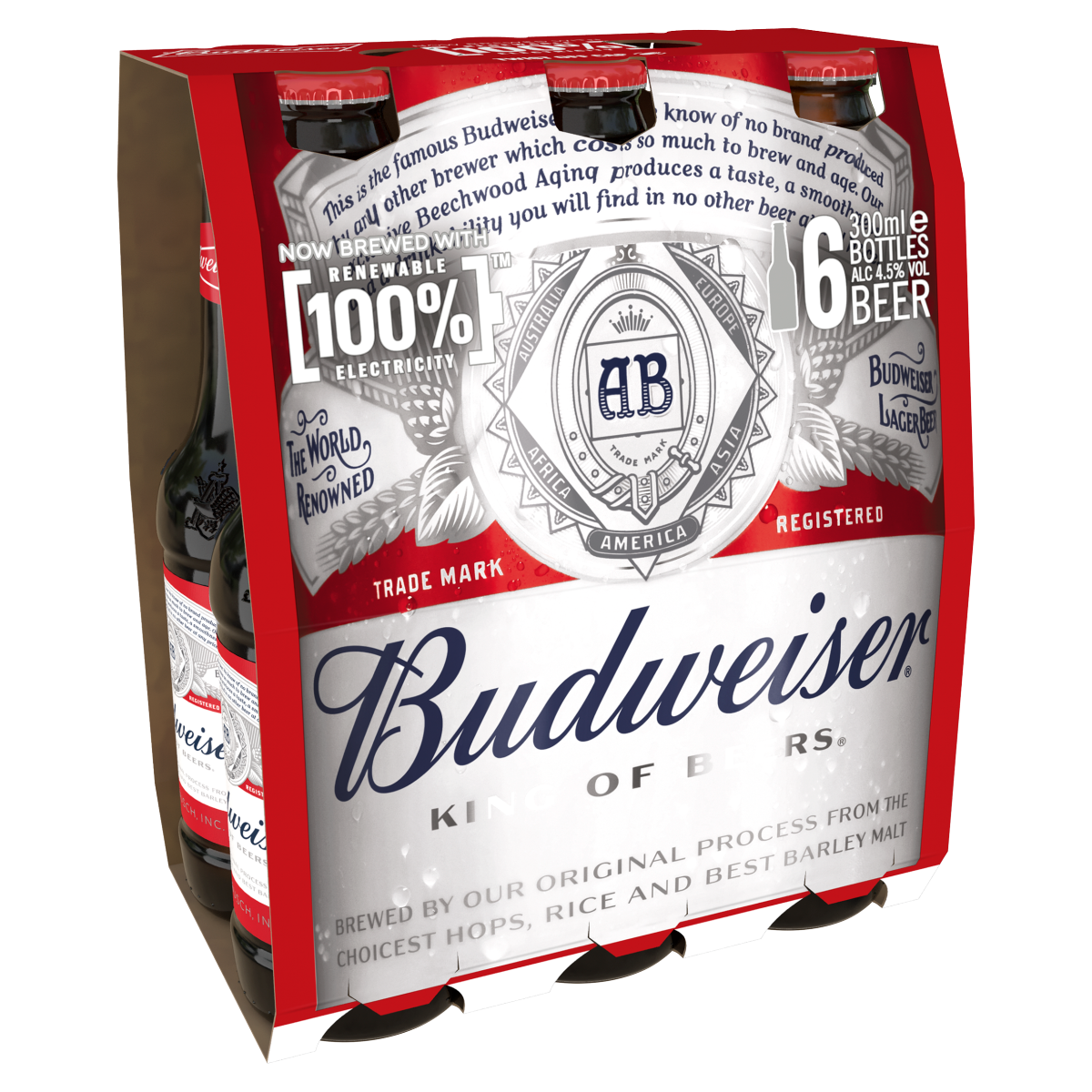 Budweiser Lager Beer Bottles 6 x 300ml