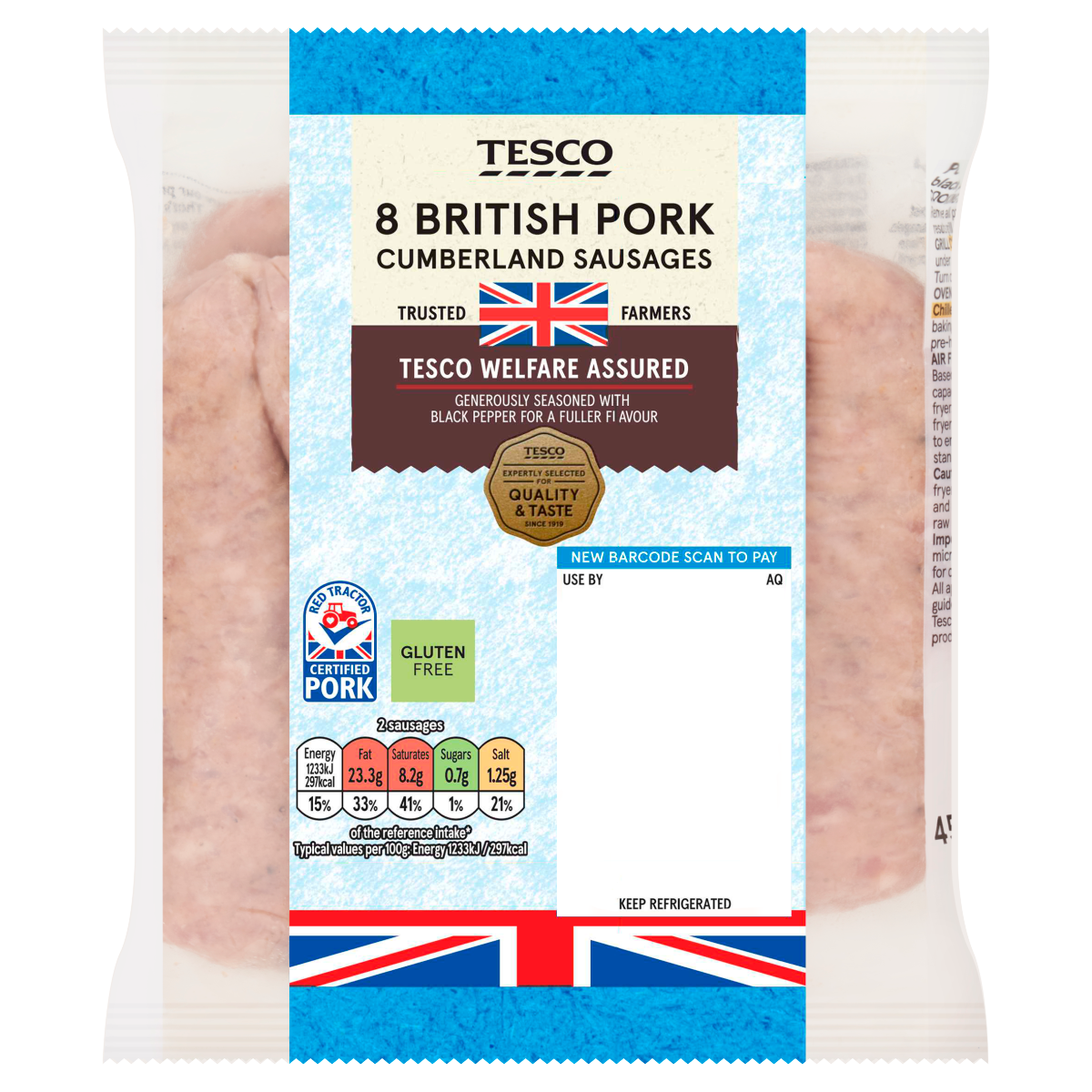 Tesco 8 British Pork Cumberland Sausages 454g