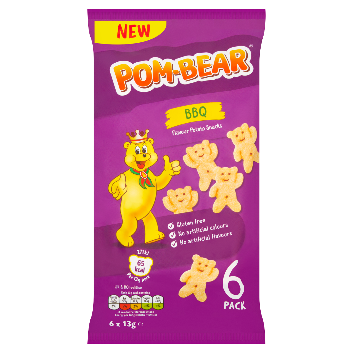 Pom-Bear BBQ Flavour Potato Snacks 6 x 13g