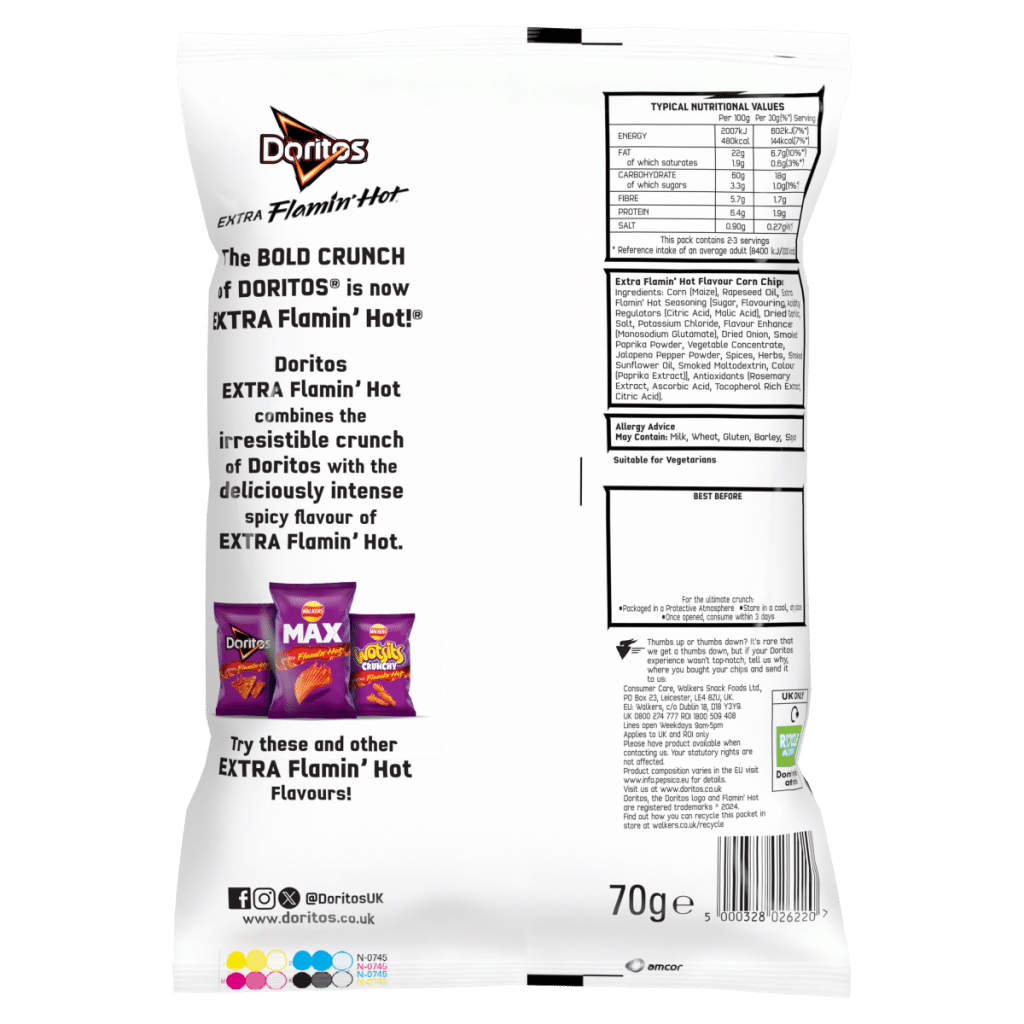 Doritos Extra Flamin’ Hot Sharing Bag Crisps 70g PMP