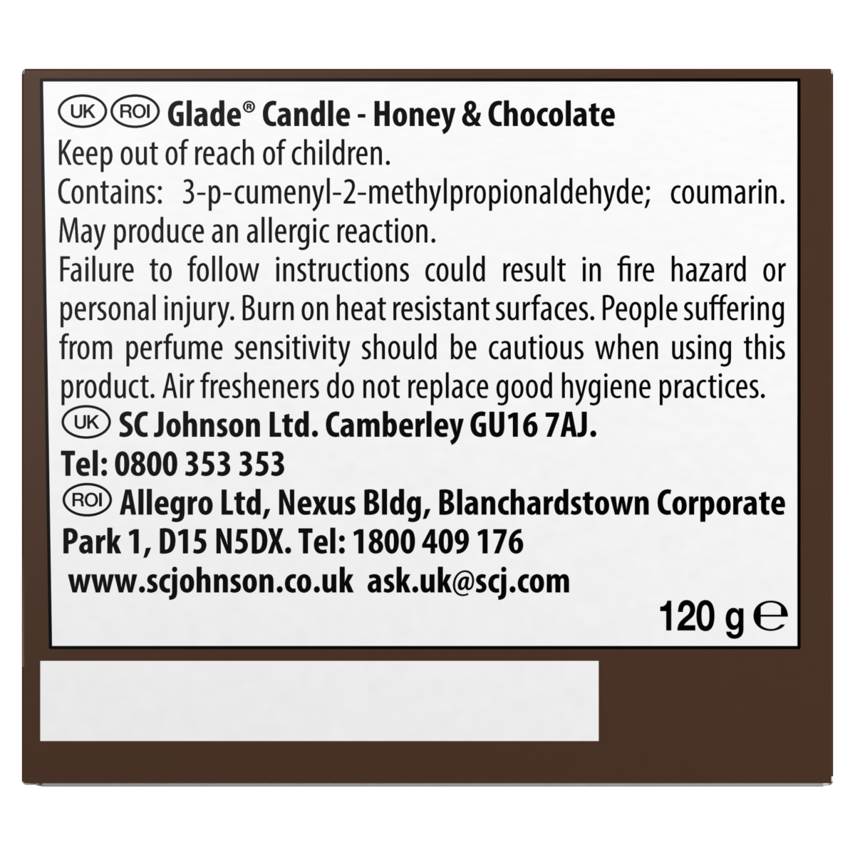 Glade Scented Candle Sleeved Honey and Chocolate 120g