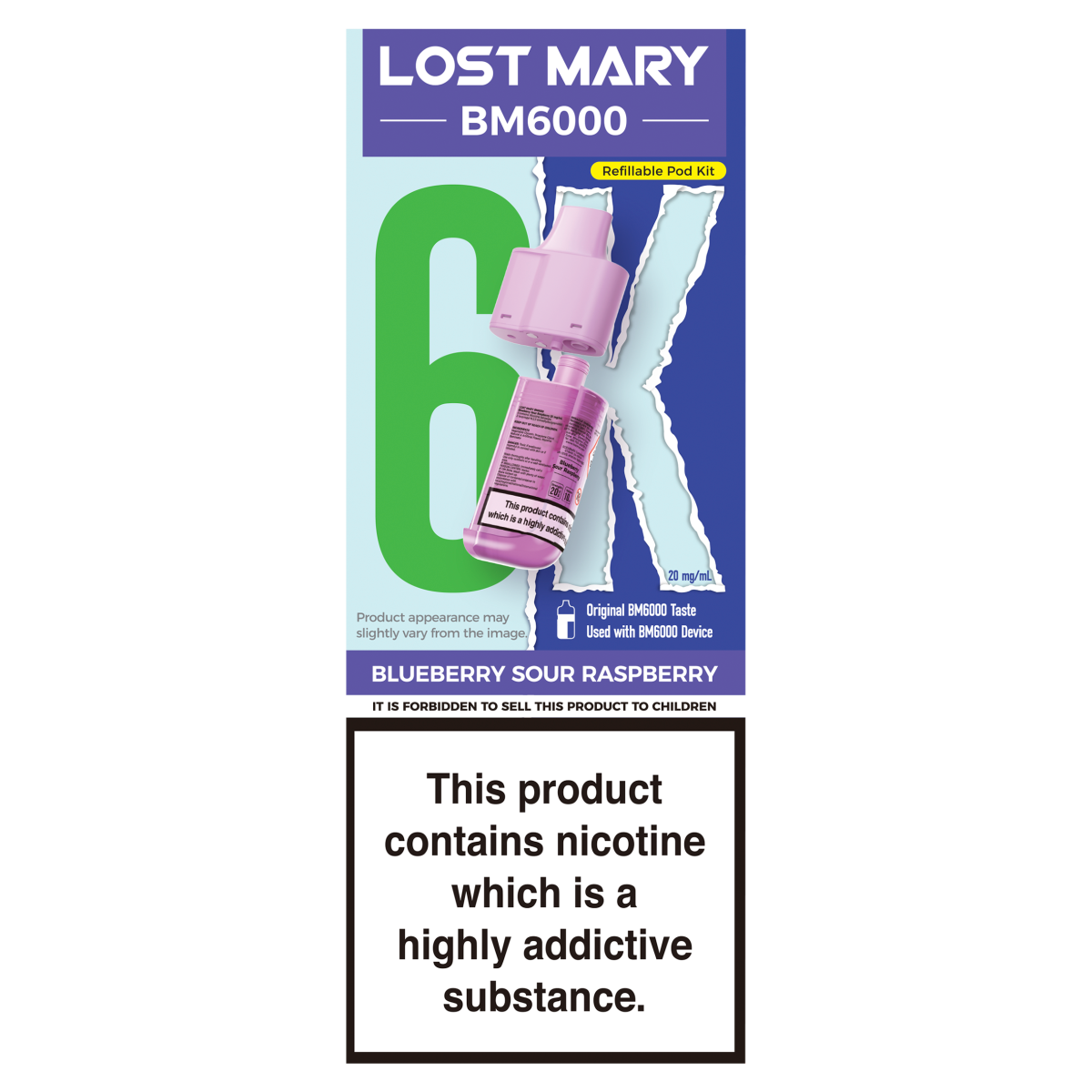 Lost Mary BM6000 Blueberry Sour Raspberry Refillable Pod Kit 20mg/ml