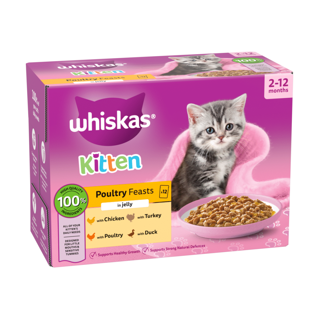 WHISKAS Kitten 2-12 mnths POULTRY Feasts Wet Cat Food Pouches in Jelly 12 x 85g