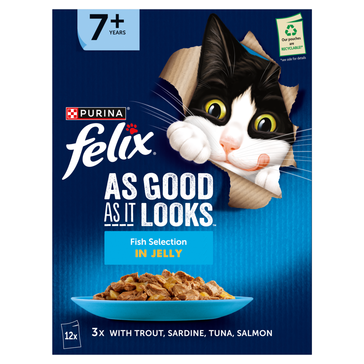 FELIX As Good As it Looks Senior 7+ Fish in Jelly Wet Cat Food 12x85g
