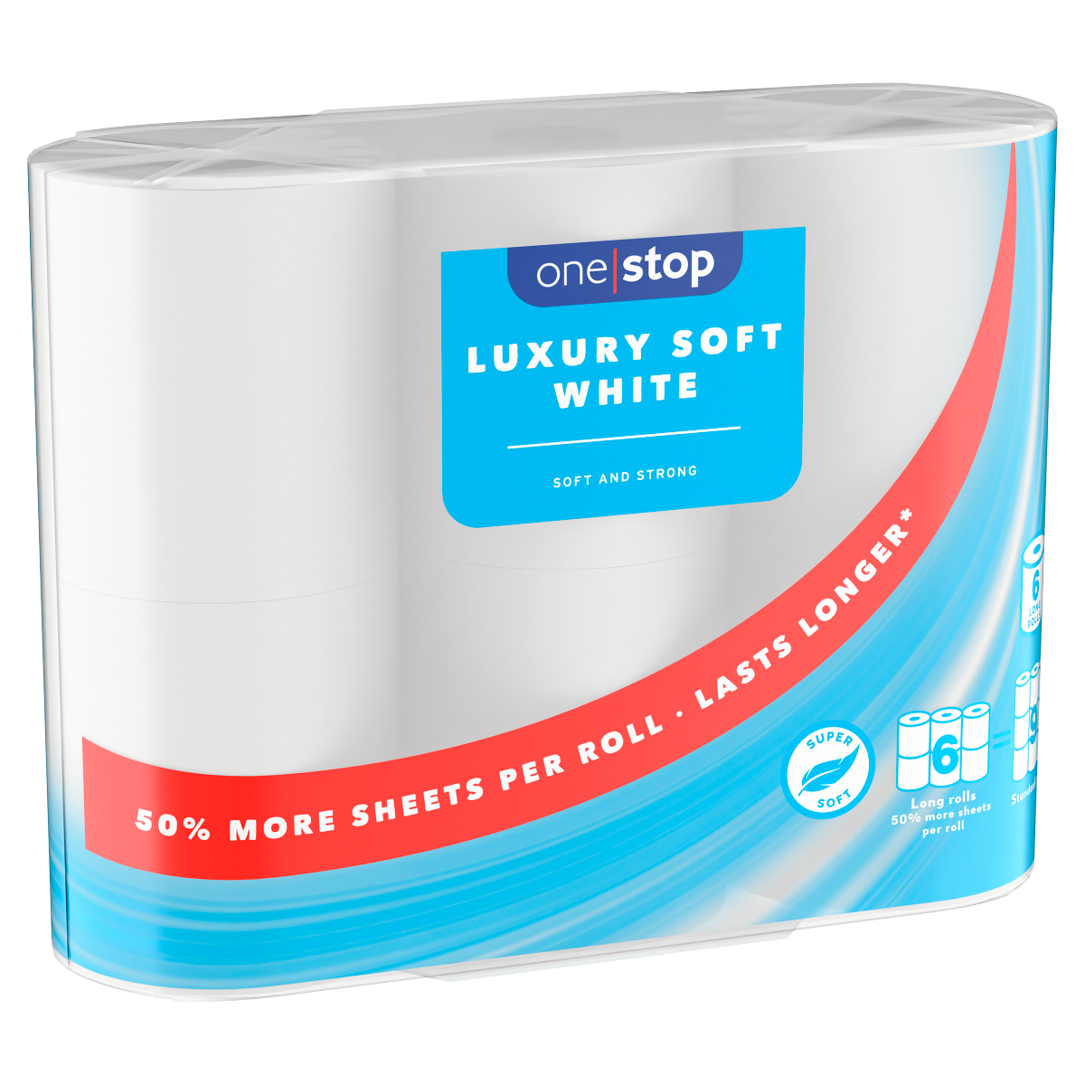 One Stop Luxury Soft White 6 Long Rolls