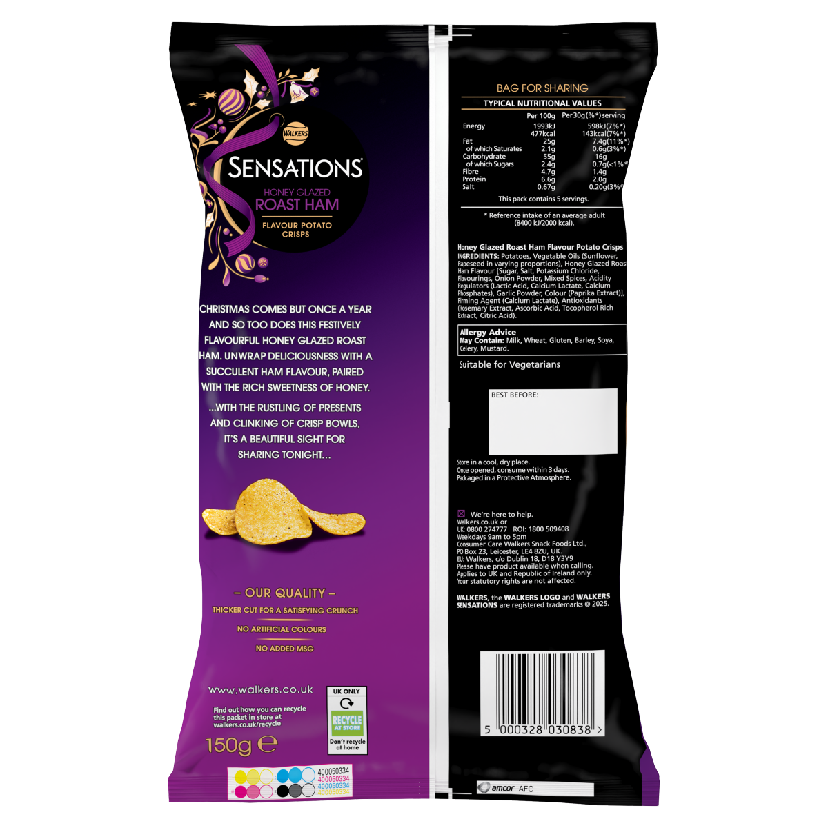 Sensations Limited Edition Honey Roast Ham Sharing Crisps 150g