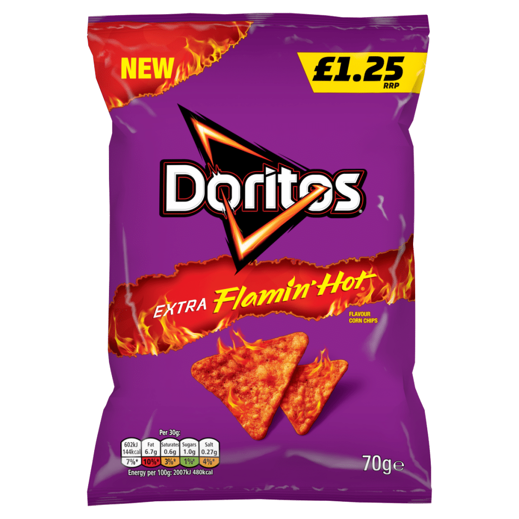Doritos Extra Flamin’ Hot Sharing Bag Crisps 70g PMP