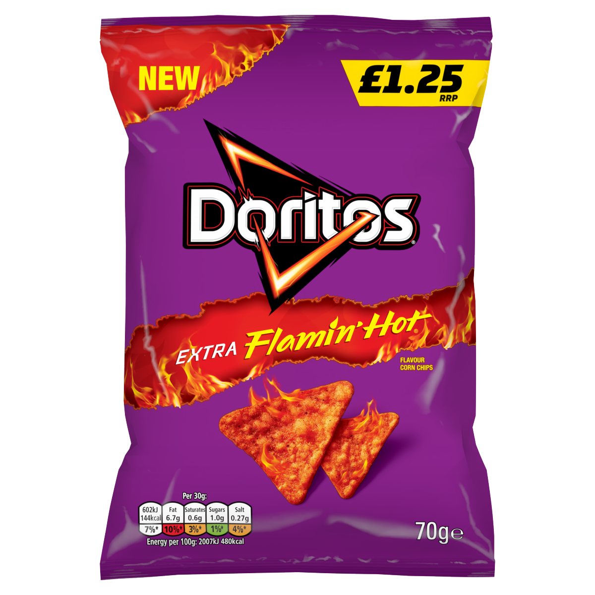 Doritos Extra Flamin’ Hot Sharing Bag Crisps 70g PMP