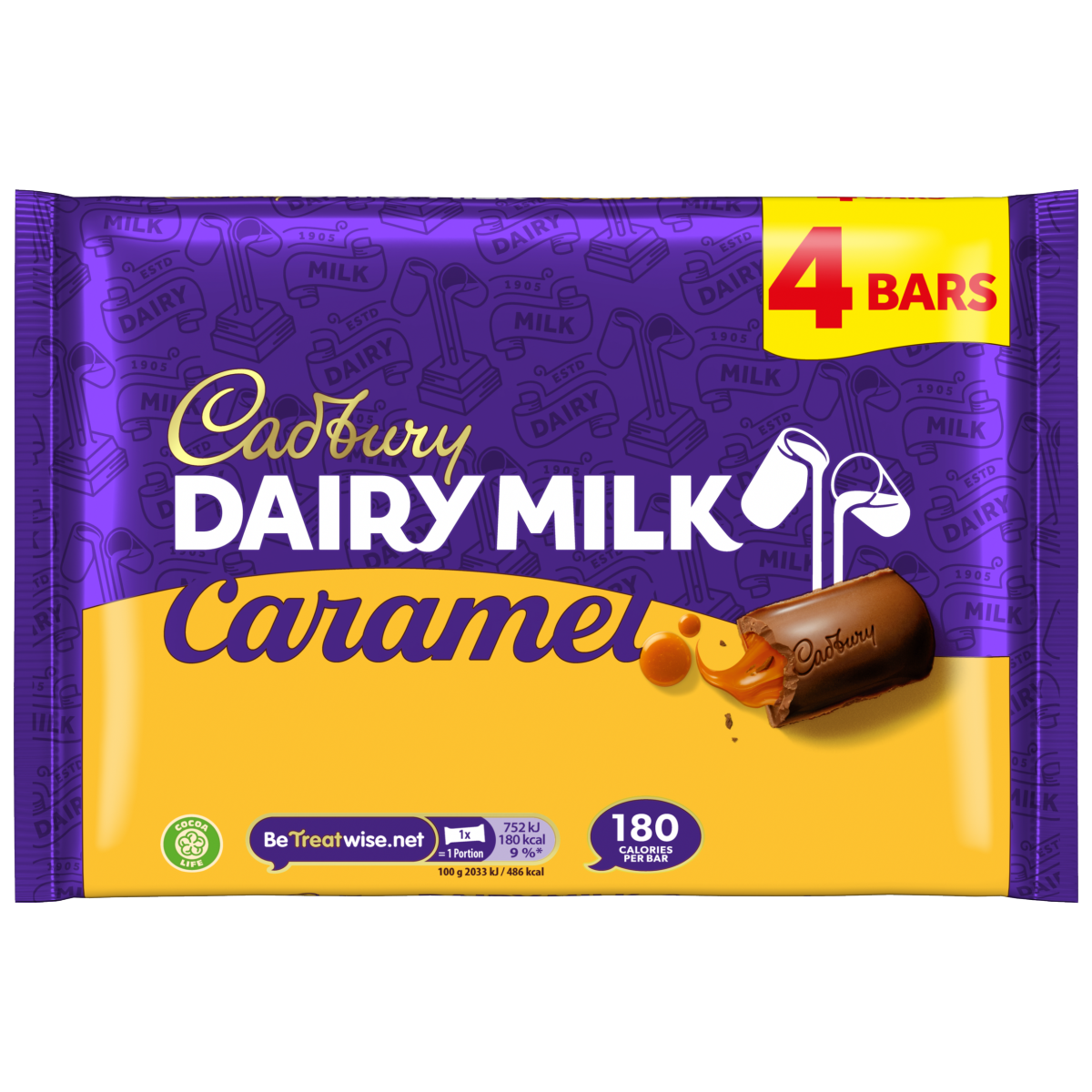 Cadbury Dairy Milk Caramel Chocolate Bar 4 Pack Multipack 148g (4 x 37g)
