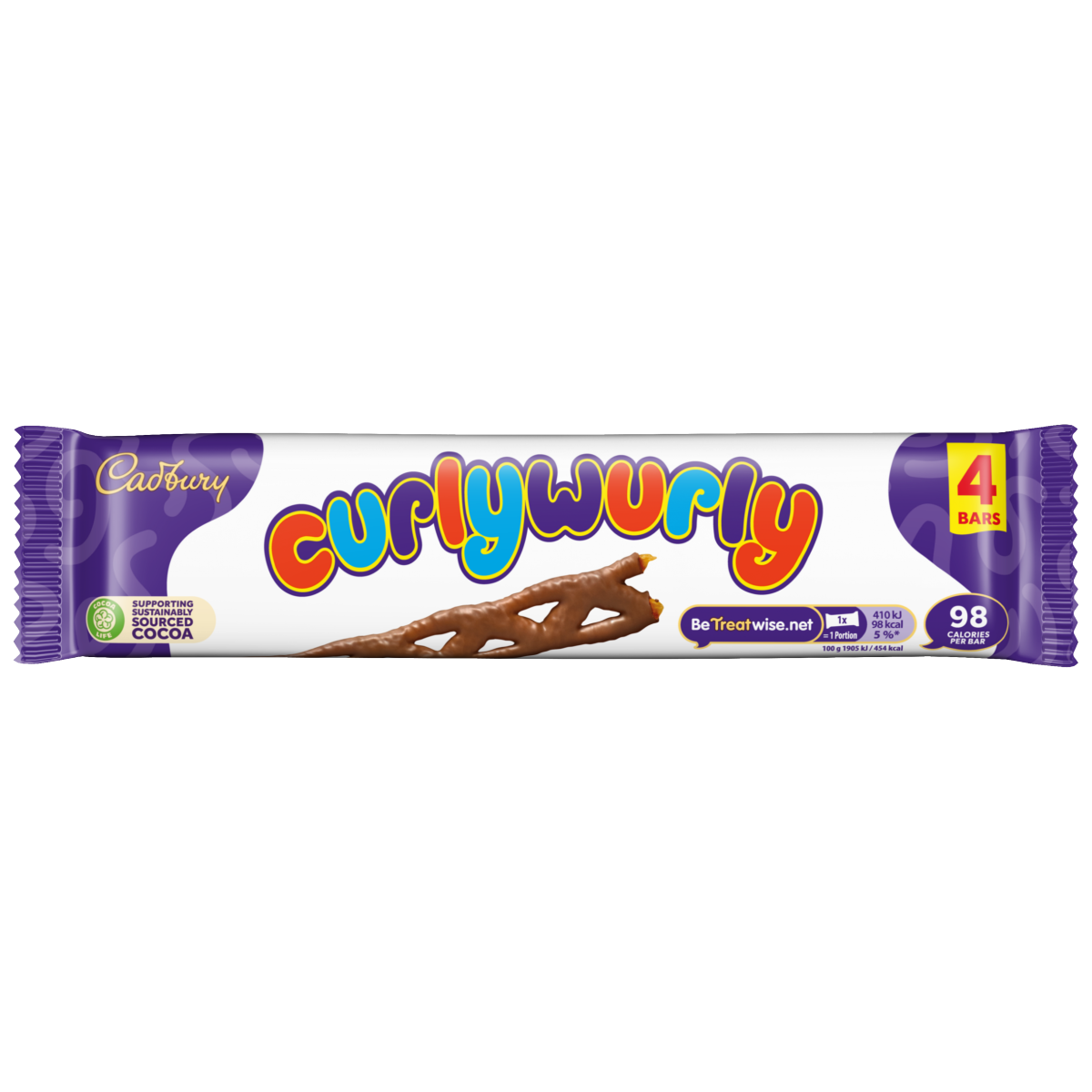 Cadbury Curly Wurly Chocolate Bar 4 Pack Multipack 86g (4 x 21.5g)