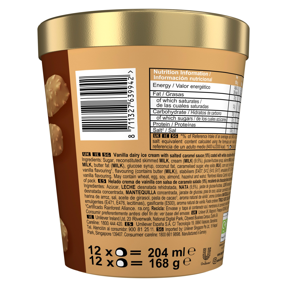 Magnum Bonbon Gold Caramel Billionaire Ice Cream Frozen Snack 12x 17 ml (204 ml)