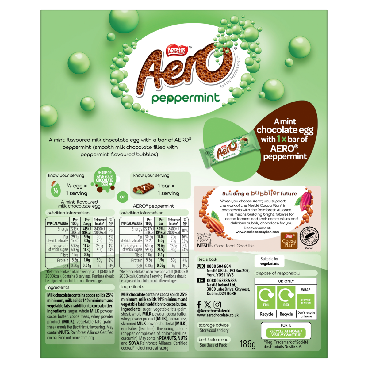 Aero Peppermint Flavour Chocolate Egg 186g