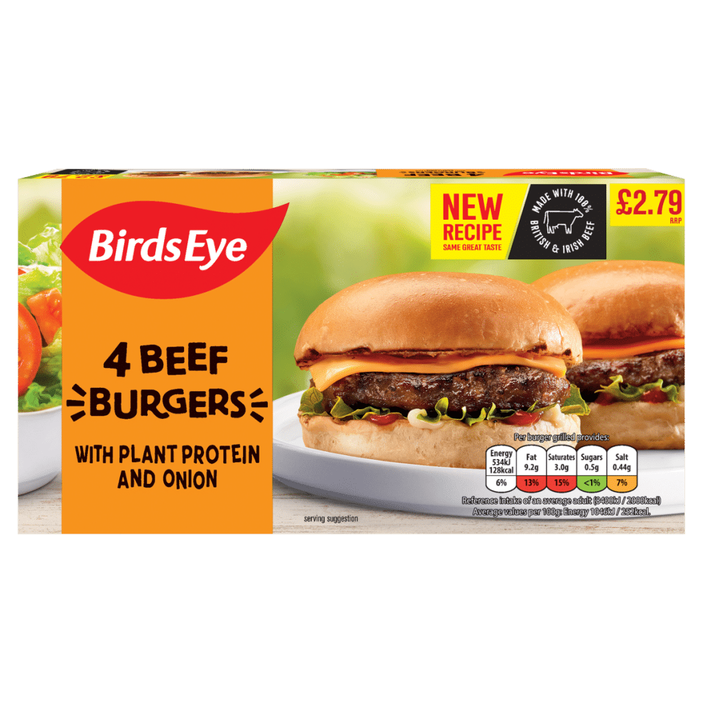 Birds Eye 4 Beef Burgers with Plant Protein and Onion 227g