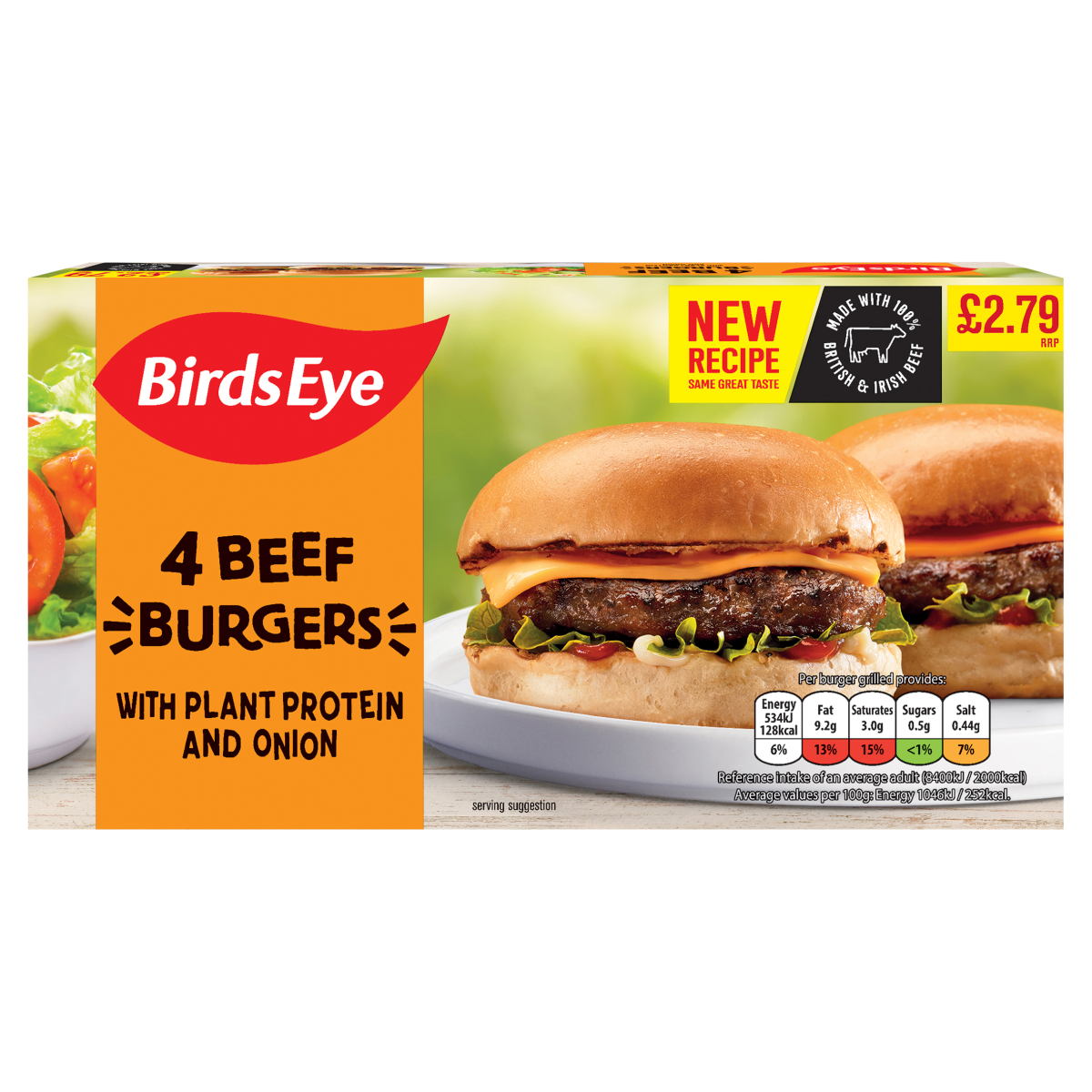 Birds Eye 4 Beef Burgers with Plant Protein and Onion 227g