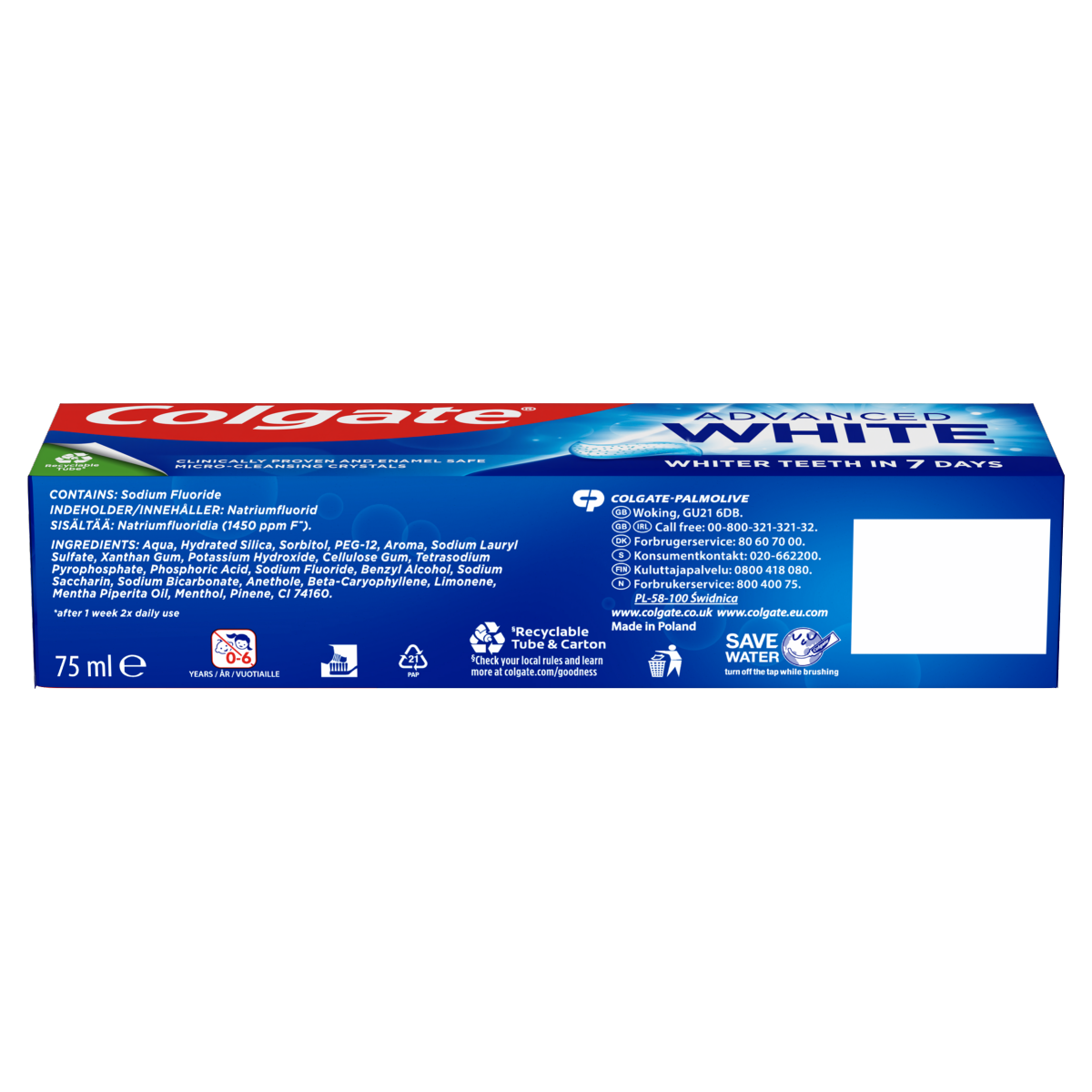 Colgate Advanced White Teeth Whitening Toothpaste 75ml