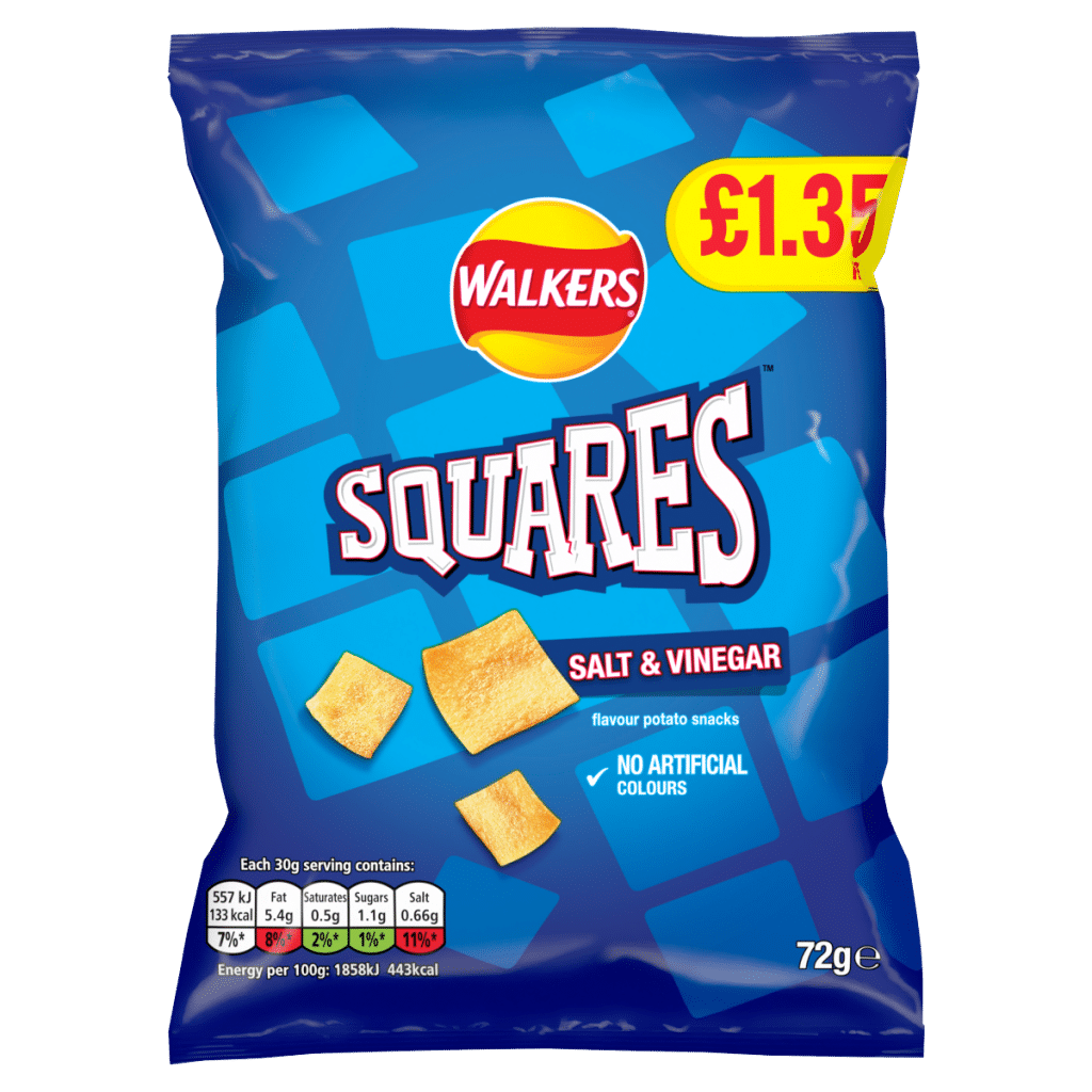 Walkers Squares Salt & Vinegar Crisps 72g PMP £1.35 RRP