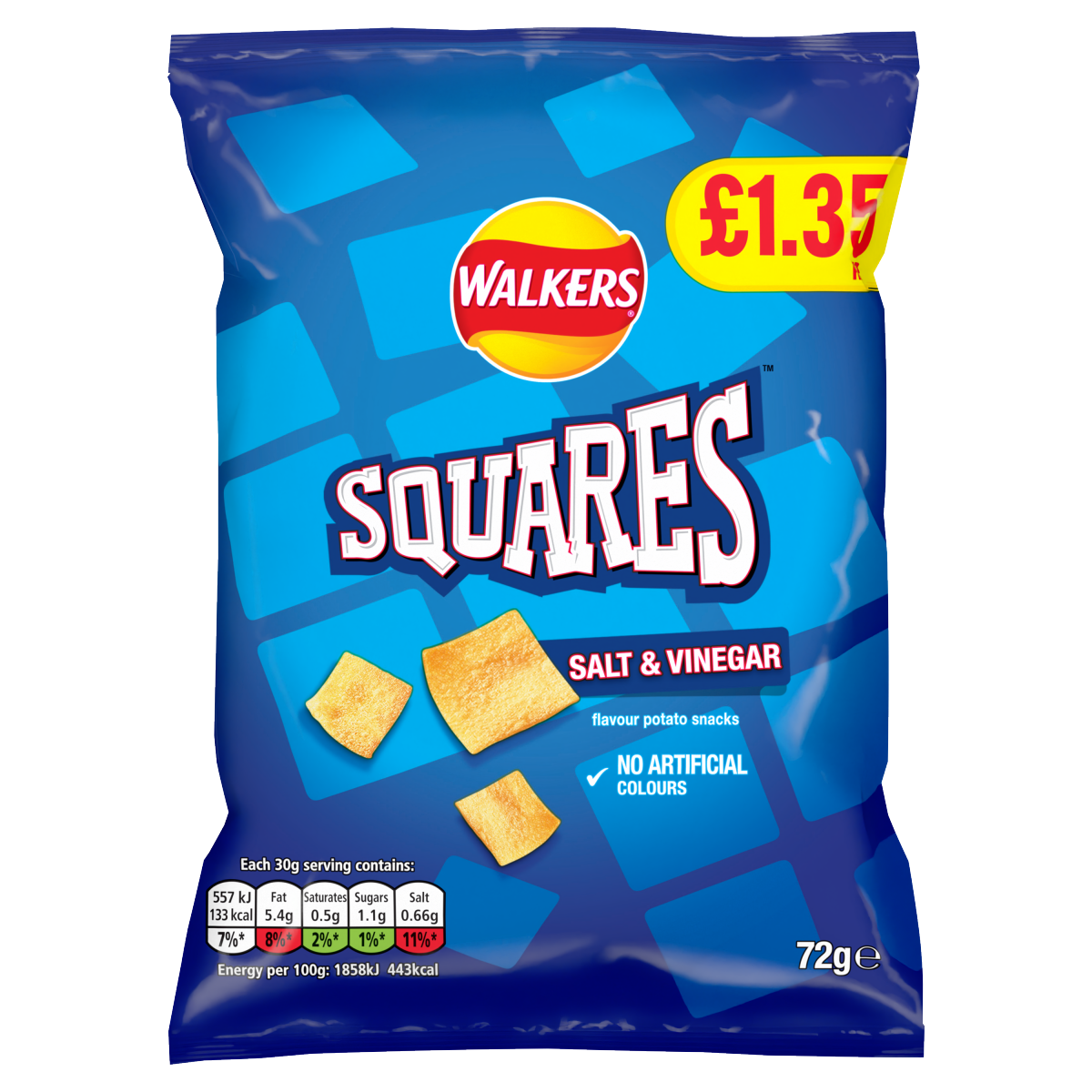 Walkers Squares Salt & Vinegar Crisps 72g PMP £1.35 RRP