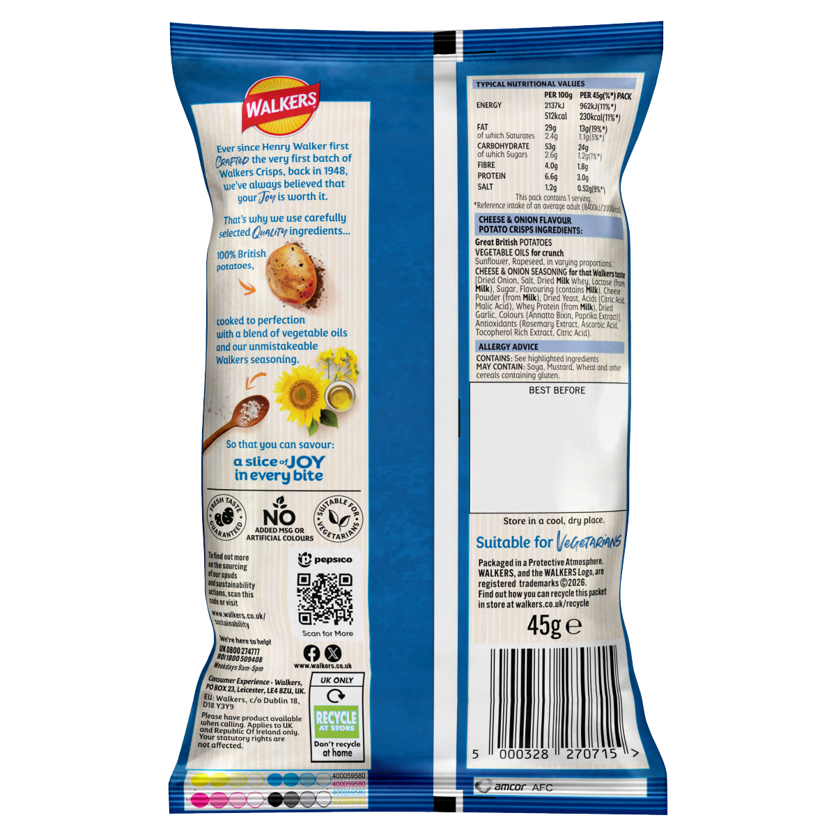 Walkers Cheese & Onion Grab Bag Crisps 45g