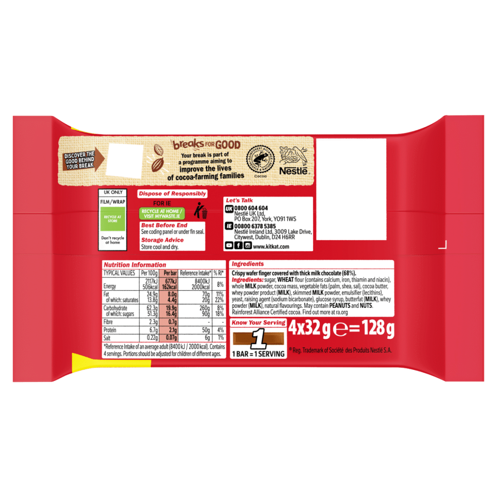 KitKat Chunky Snacksize Bars 4 x 32g (128g)