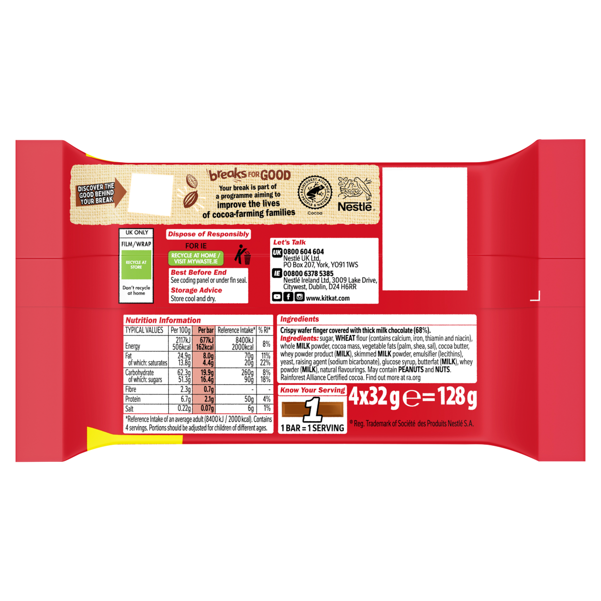 KitKat Chunky Snacksize Bars 4 x 32g (128g)