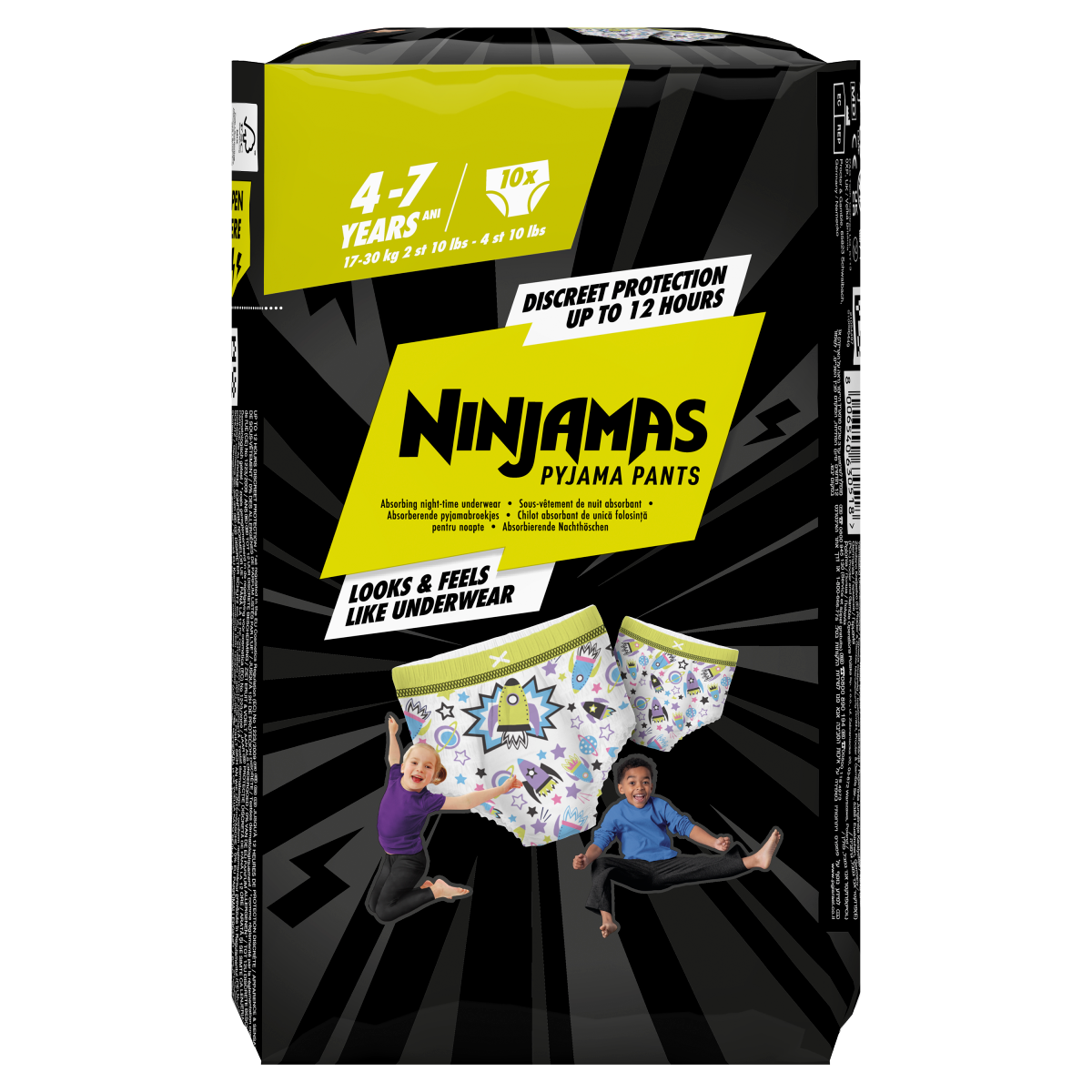 Pampers Ninjamas Pyjama Pants Unisex Spaceships, 4-7 Years, 10 Pyjama Pants, 17kg-30kg