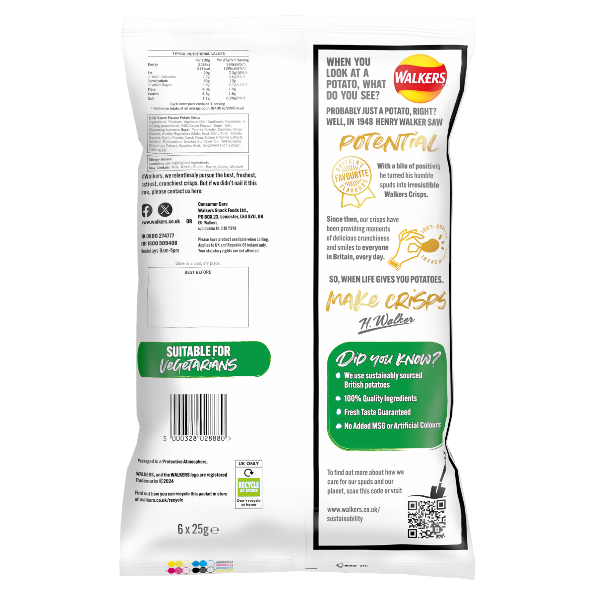 Walkers BBQ Sauce Multipack Crisps 6x25g