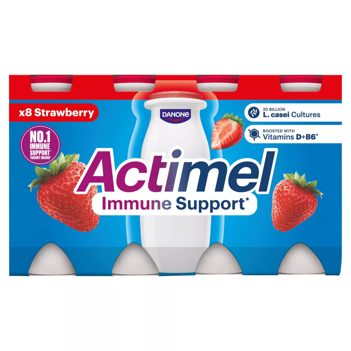 Actimel Strawberry Immunity Yoghurt Drink Multipack, 8x100g