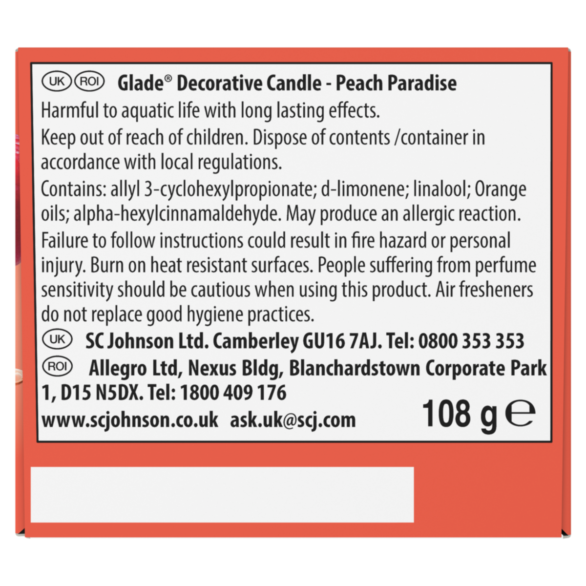 Glade Scented Candle Sleeved Peach Paradise 108g